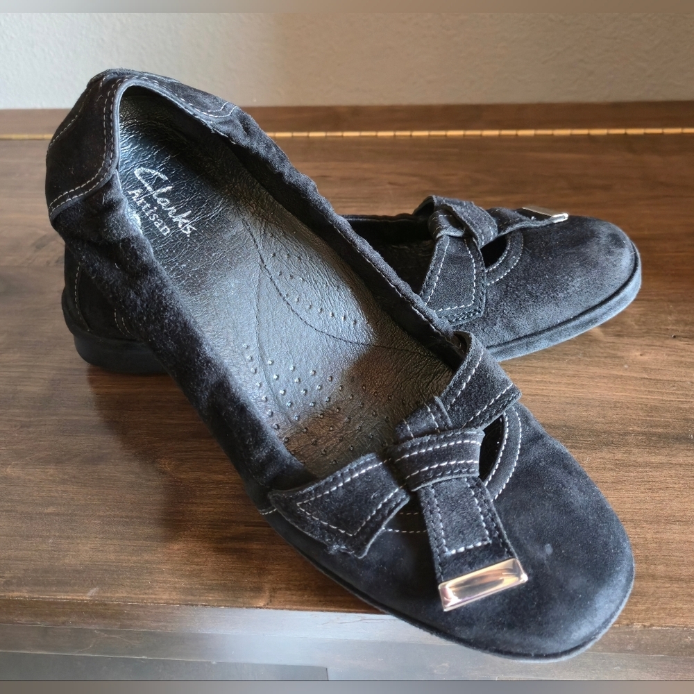 Women Clarks Artisan Mary Jane Timeless Slip On Loafers Bow Suede Leather 9 Flat